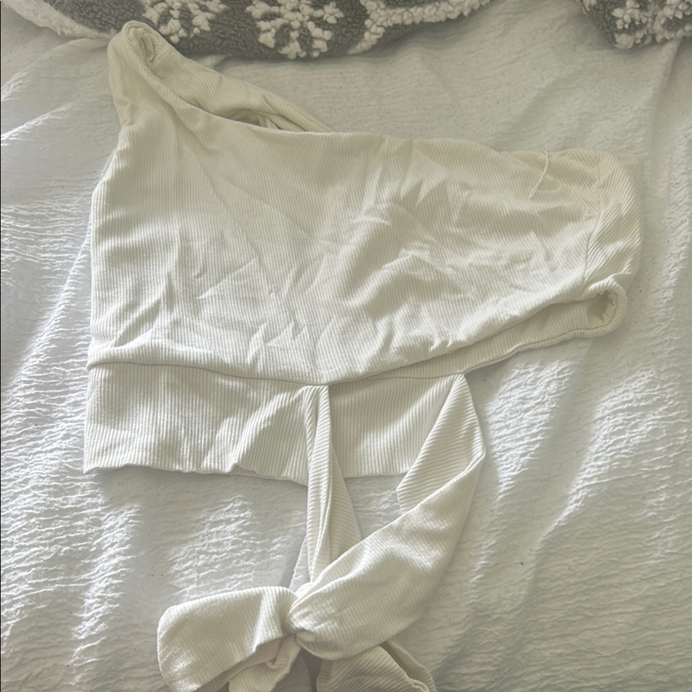 One-Shoulder Cream Top with Tie Detail